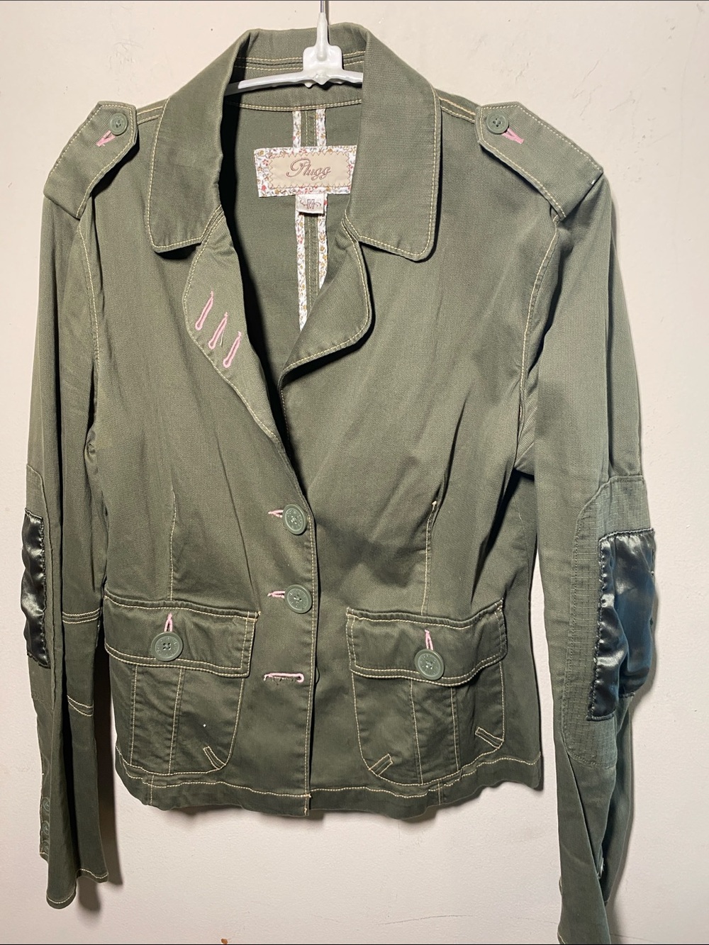 Plugg Olive Utility Jacket with Contrast Stitching